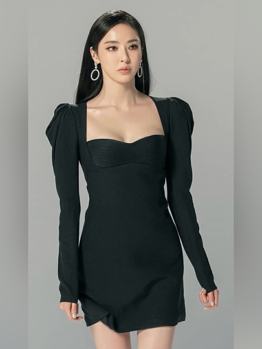 Versace Black Long-Sleeve Mini Dress with Sculpted Bust